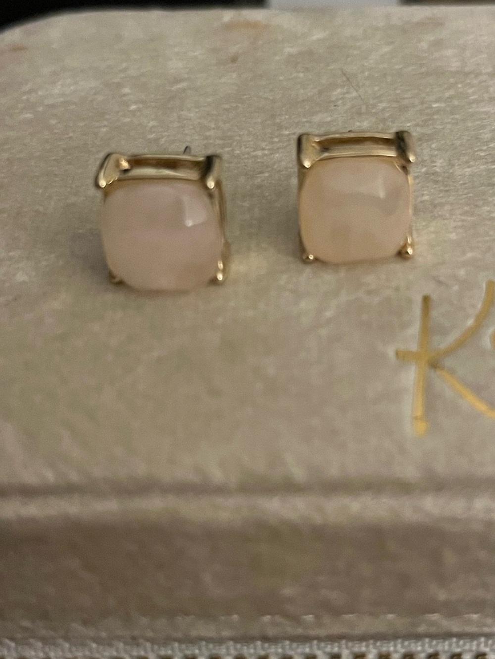 Gold-Setting Rose Quartz Square Stud Earrings -